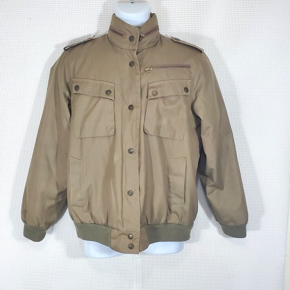 Vintage London Fog Outdoors Unlimited Jacket Womens 6 Khaki Brown Bomber Quilted